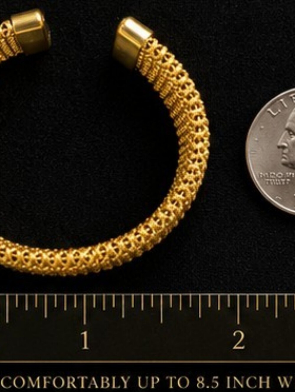 Vintage Gold Tone Wide Mesh Cuff Bracelet Woven Open Bangle Fits Up To 8.5 Inch - Picture 6 of 10